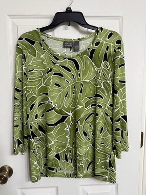 Chico's Olive Green Leaf-Print Tunic Top Size 2